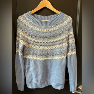 Talbots Fairisle Light Blue embellished Crew Neck Sweater